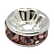 Rondelle Silver Brass Grade A Rhinestone Spacer Beads, Straight Flange, Light Amethyst, 6x3mm, Hole: 1mm