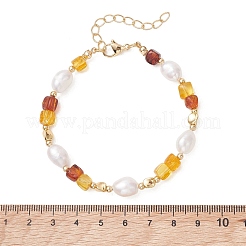 Браслеты из натурального янтаря и культивированного пресноводного жемчуга для женщин&nbsp;BJEW-JB13646