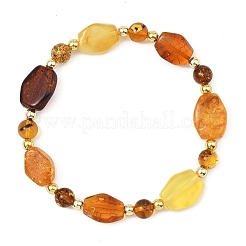 Эластичные браслеты для женщин из натурального янтаря и немагнитных синтетических гематитовых бусин.&nbsp;BJEW-JB13776