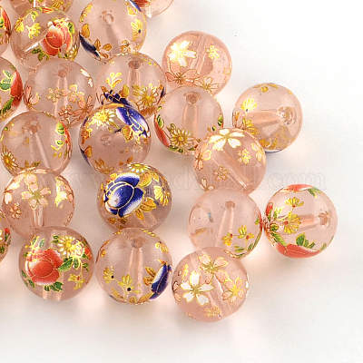 Смешанный цветок рисунок печатается стекла круглые бусины GFB-R004-12mm-M18-1