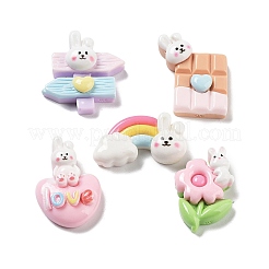 Cabochons aus undurchsichtigem Harz mit Hasenmotiv RESI-G084-10