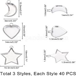 120 Stück 3 Stile 304 Edelstahl Anhänger Cabochon Einstellungen STAS-UN0020-85P