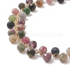 Rundes Bettelarmband aus natürlichem Turmalin mit Perlen BJEW-TA00220