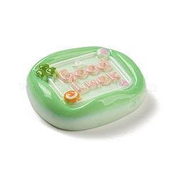 Quadratische Cartoon Wort viel Glück opake Harz Decoden Cabochons RESI-R447-02E