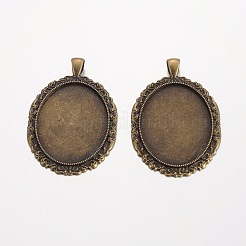 Oval tibetischer Stil Legierung großen Anhänger Fassungen PALLOY-K109-65AB-NR