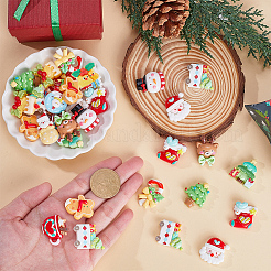 64 Stück 16 Stile Weihnachtsbaum/Schneemann/Tasche/Socken/Weihnachtsmann/Hirsch/Zuckerstange/Kamin undurchsichtige Harz Decoden Cabochons RESI-SC0005-74