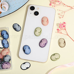 42 Stück 7 Farben Retro Lady Cameo Harz Cabochons RESI-CA0001-74