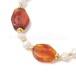 Браслеты для женщин из натурального янтаря и пресноводного жемчуга с градиентным цветом.&nbsp;BJEW-JB13551