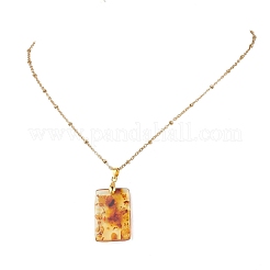 Прямоугольный кулон из натурального янтаря&nbsp;NJEW-JN05981-02