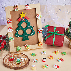 64 Stück 16 Stile Weihnachtsbaum/Schneemann/Tasche/Socken/Weihnachtsmann/Hirsch/Zuckerstange/Kamin undurchsichtige Harz Decoden Cabochons RESI-SC0005-74