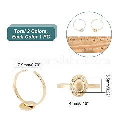 2 Stück 2 Farben 304 Edelstahl offene Manschette Fingerring Cabochon-Einstellungen STAS-UN0045-16
