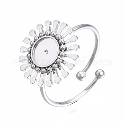 Anlaufgeschützter offener Manschettenfingerring aus Edelstahl 304 mit Cabochon-Fassungen STAS-T060-14P