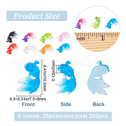 200 Stück 8 Farben 3D Fisch Harz Cabochons MRMJ-CP0001-05
