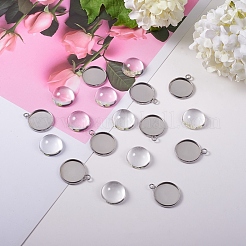 Cabochon-Fassungen für Anhänger aus Edelstahl 304 und klarem halbrundem Glascabochon STAS-X0017-12P-16mm