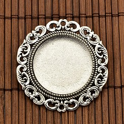 Geschnitzten flachen runden Gestellware Messing Locketanhänger cabochon Fassungen DIY-X0188-AS-NR