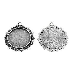 Tibetischer Stil Legierung flache runde Anhänger Fassungen TIBEP-5353-AS-LF