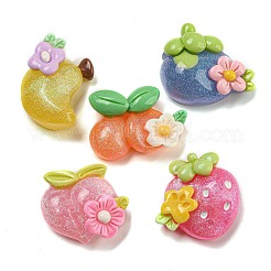 Blumen- und Frucht-Cabochons aus undurchsichtigem Harz mit Glitzerpulver RESI-G099-04