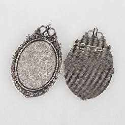 Vintage tibetischer Stil Aluminium Brosche Cabochon Fassungen PALLOY-N0085-35AS
