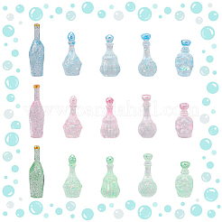 30 Stück 15 Stile Dummy-Flasche transparent Harz Cabochon RESI-FH0001-52