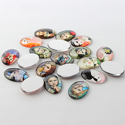 Frauen Themen Schmuck Glas ovale Flachrücken Cabochons GGLA-A003-18x25-QQ