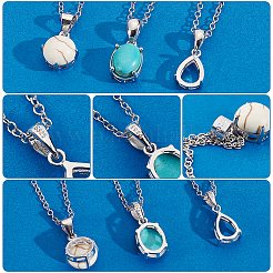 Anlaufschutz 3 Stück 3 Stile rhodiniert 925 Sterling Silber Anhänger Cabochon-Fassungen mit Krappenmontage STER-PH0001-38
