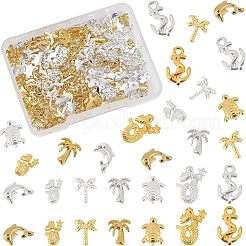 168 Stück Schildkröte & Meerjungfrau & Anker & Delphin & Kokospalme Legierung Cabochons MRMJ-OC0002-62