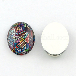 Gemischtes Muster Glas oval flatback BlumeCabochons für DIY-Projekte GGLA-R022-40x30-100