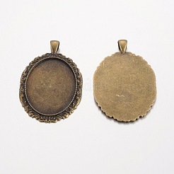 Oval tibetischer Stil Legierung großen Anhänger Fassungen PALLOY-K109-65AB-NR