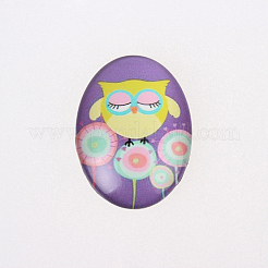 Karikatureule bedruckten Glas ovale Cabochons X-GGLA-N003-20x30-B01