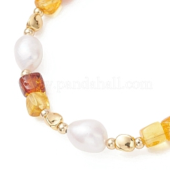 Браслеты из натурального янтаря и культивированного пресноводного жемчуга для женщин&nbsp;BJEW-JB13646
