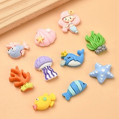 10 Stück 10 Stile Ozean-Thema undurchsichtige Harz-Cabochons RESI-YW0001-53