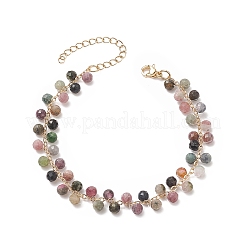 Rundes Bettelarmband aus natürlichem Turmalin mit Perlen BJEW-TA00220
