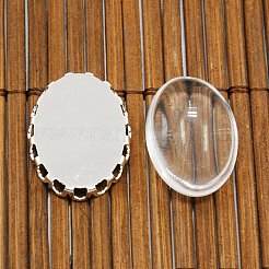 Messing Strass Anhänger mit Tigerauge Fassungen Cabochons KK-MSMC015-14S-RS