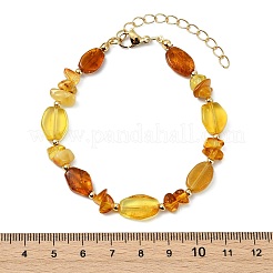 Браслеты из натурального янтаря и латунных бусин для женщин&nbsp;BJEW-JB13697