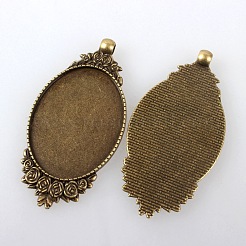 Vintage tibetische Artlegierung schnitzte große hängende Cabochon Fassungen der Rose X-TIBEP-M018-99AB-NF