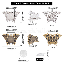 20 Stück 2 Farben Schmetterling Legierung Anhänger Cabochon Einstellungen DIY-PH0003-27-WH