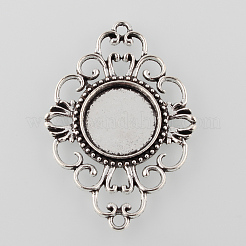 Flache runde tibetanische Artlegierung Cabochon Fassungen mit Verbinder X-TIBE-M022-08AS