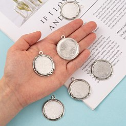 Tibetischer Stil Legierung flache runde Anhänger Fassungen TIBEP-M022-54AS