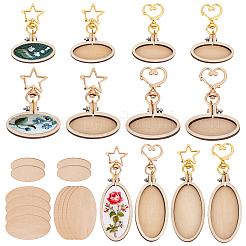 12 Stück 12 Stile ovale Holz-Schlüsselanhänger-Cabochon-Einstellungen KEYC-AB00002