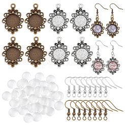Pandahall Elite 40 Sätze 2 Farben tibetischen Stil ovale Legierung Filigrane Lünetten Rohlinge 40 Stück flache runde Klarglas Cabochons 40 Sätze Messing Ohrring Haken für DIY Ohrring Schmuckherstellung DIY-PH0024-41