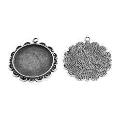 Tibetischer Stil Legierung flache runde Träger Fassungen für Cabochon TIBEP-5443-AS-LF