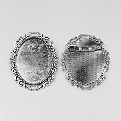 Ovale Vintage-Brosche aus tibetischer Legierung mit Cabochon-Lünettenfassungen X-PALLOY-O037-08AS-W