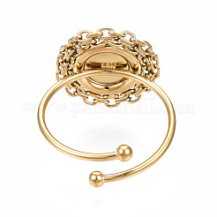 Offener Manschettenfingerring aus Edelstahl 304 mit Cabochon-Fassungen STAS-T060-15G