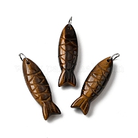 Подвески из натурального тигрового глаза с резьбой по рыбе&nbsp;G-G314-01P-02