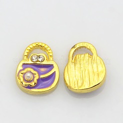 Goldton Rhinestone Emaille Metall Cabochons ENAM-J472-01G