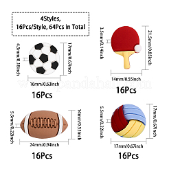 64 Stück 4 Stile Sportthema undurchsichtige Harz-Cabochons RESI-CA0001-64