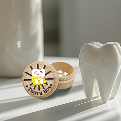 Runde 3D-Box aus Buchenholz mit Gravur „My First Tooth Superman“. CON-WH0120-005