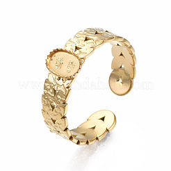 Offener Manschettenfingerring aus Edelstahl 304 mit Cabochon-Fassungen STAS-T060-09G