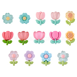 28 Stück 14 Stile undurchsichtige und durchscheinende florale Harz-Cabochons JX252A