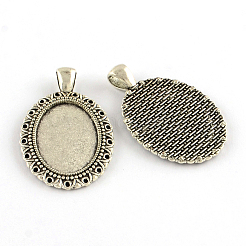 Tibetischer Stil oval Legierung Anhänger Fassungen TIBEP-S289-27AS-RS